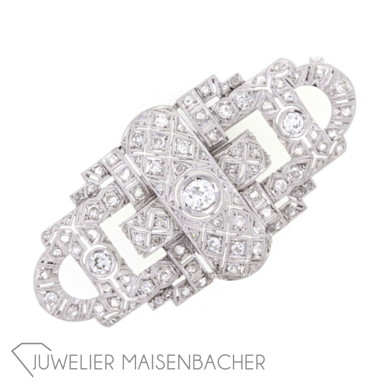 Diamantbrosche Weißgold Art Deco Design