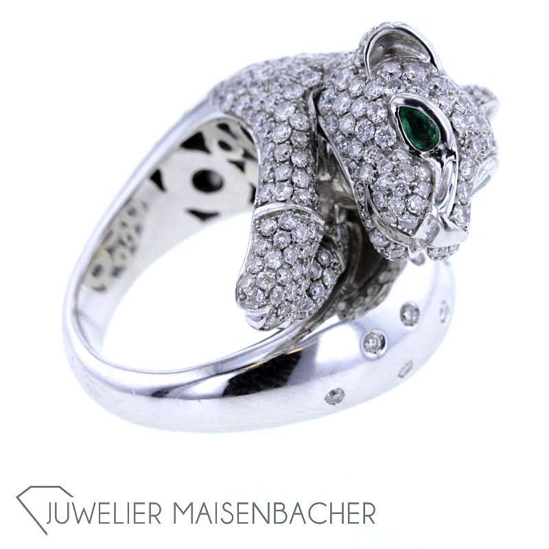 'Panther' Brillant Statement Ring mit Smaragd Augen