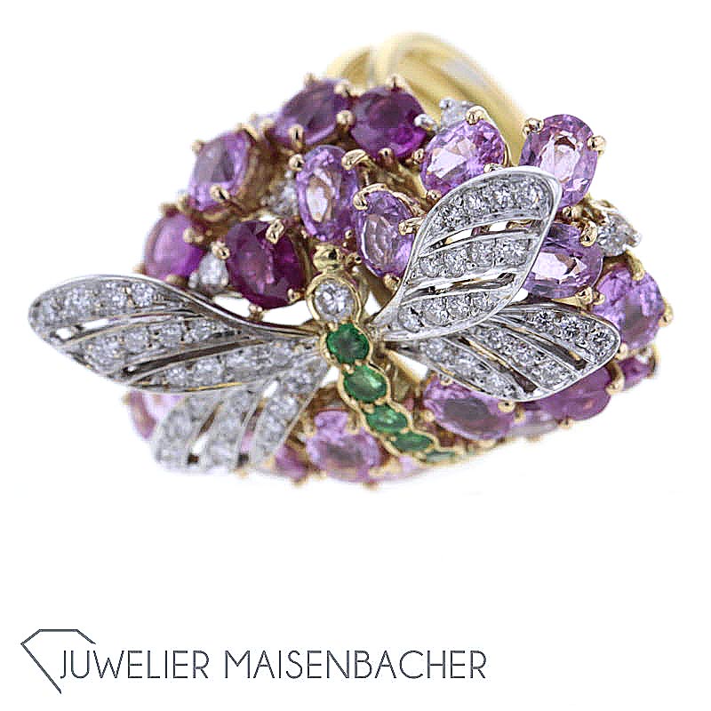 *Chantecler* Libellen Brillant Ring mit Saphire und Smaragde