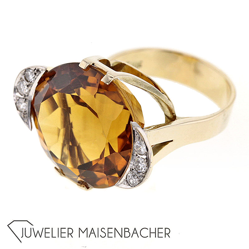 Goldener Citrin Statement Brillant Ring