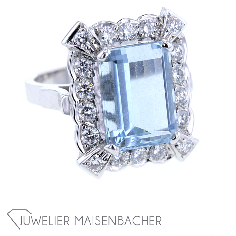 Außergewöhnlicher Aquamarin Brillant Statement Ring