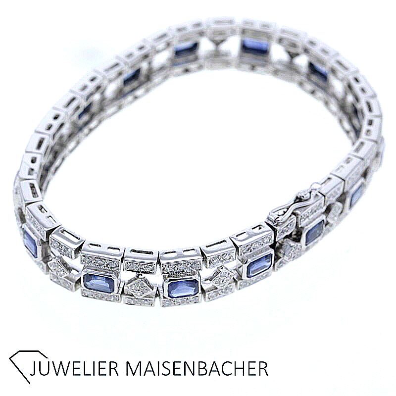 Saphir Brillant Armband in Weißgold