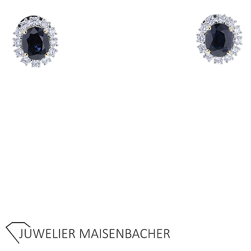 Ohrstecker/Clipbrisur mit Brillanten und Safir Gold