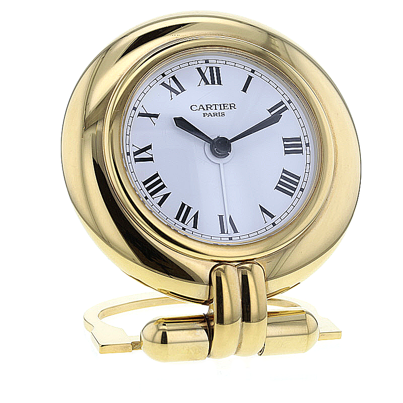 Cartier Paris Colisee Reisewecker, Schreibtischuhr, hartvergoldet, Quarz