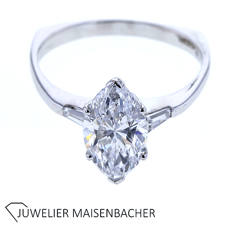 SELTENHEIT Ring mit Diamant Navette und Trapez Schliff Gold