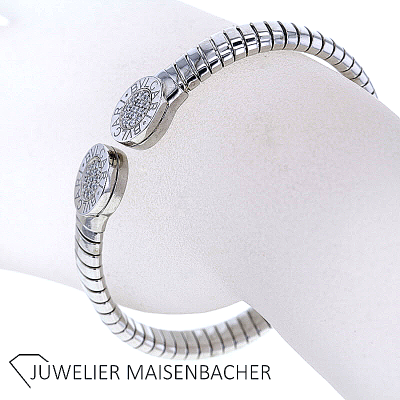 Bulgari Bulgari Armreif "Tubogas" Edelstahl mit Brillanten