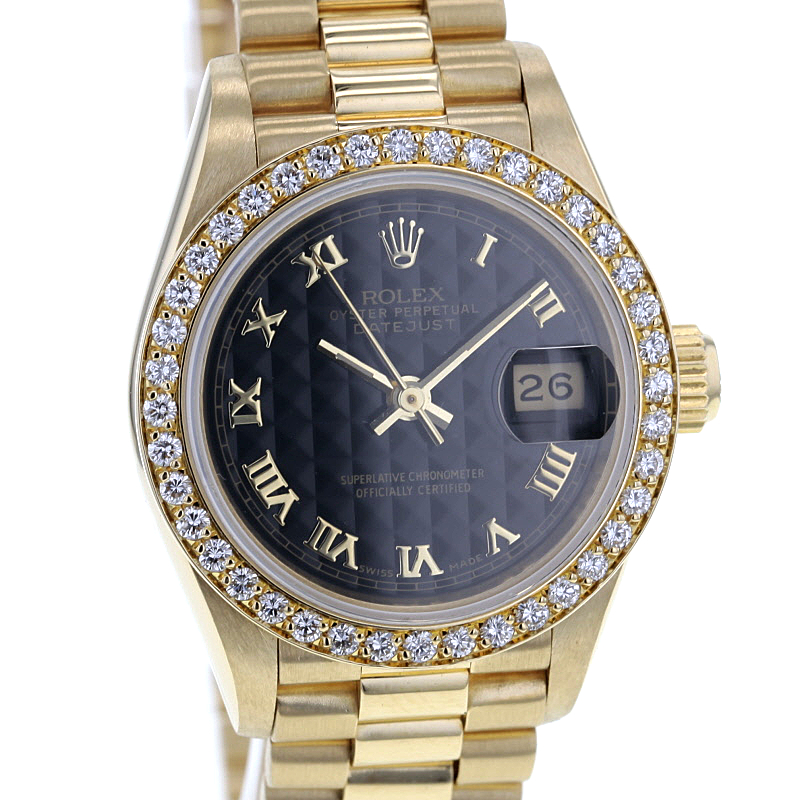Rolex Lady-Datejust, Gelbgold 750/-, Lünette mit 40 Diam.