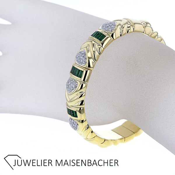 Wempe schwerer Armreif/Armspange mit Brillanten und Smaragd Gold