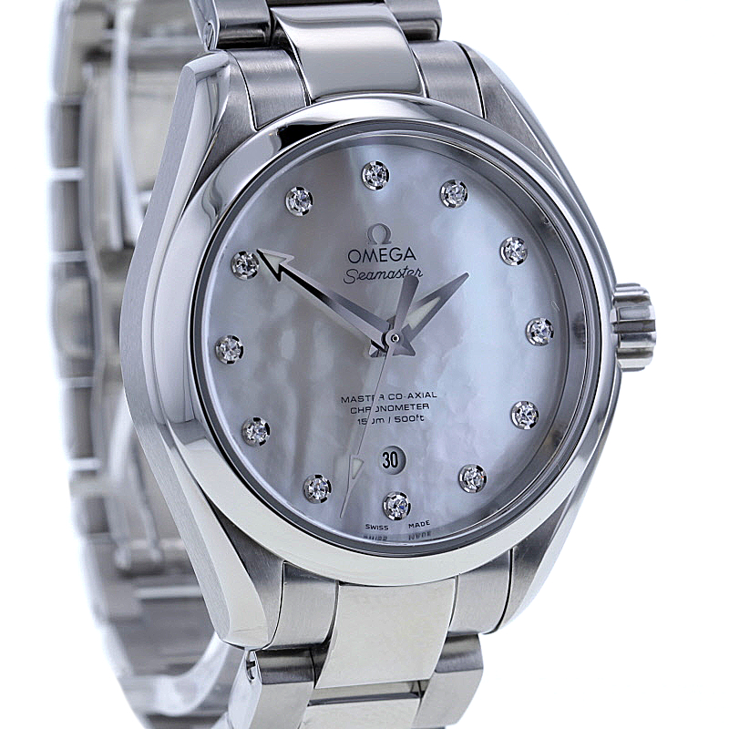 Omega Seamaster Aqua Terra Co-Axial Chronometer, Perlmutt, 12 Diamanten, 32 mm