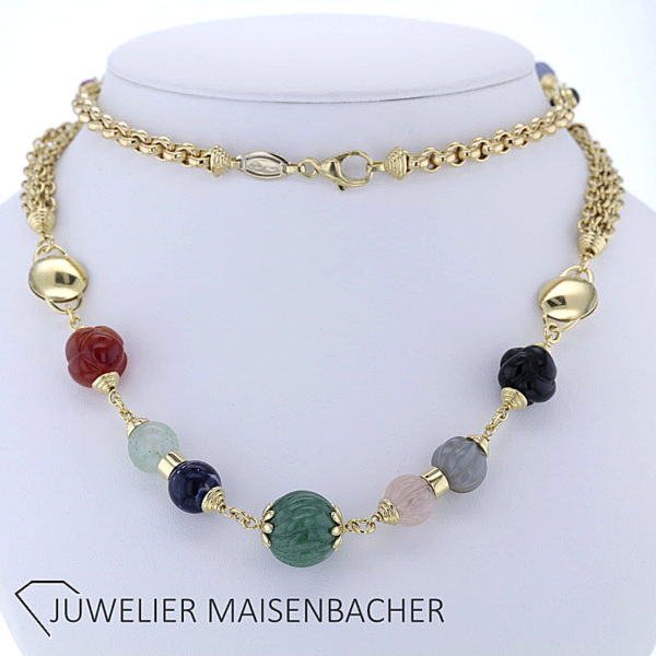 CARETTA lange Kette mit Edelsteinen