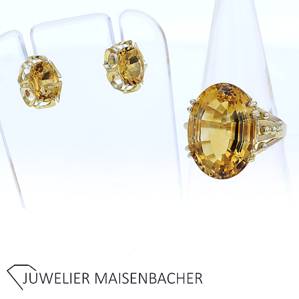 Schmuckset Ring und Ohrstecker Citrin Gold – Bild 14