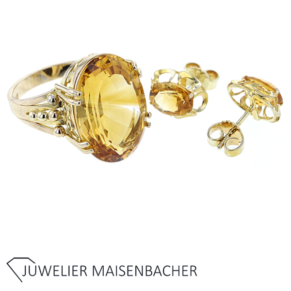 Schmuckset Ring und Ohrstecker Citrin Gold – Bild 10