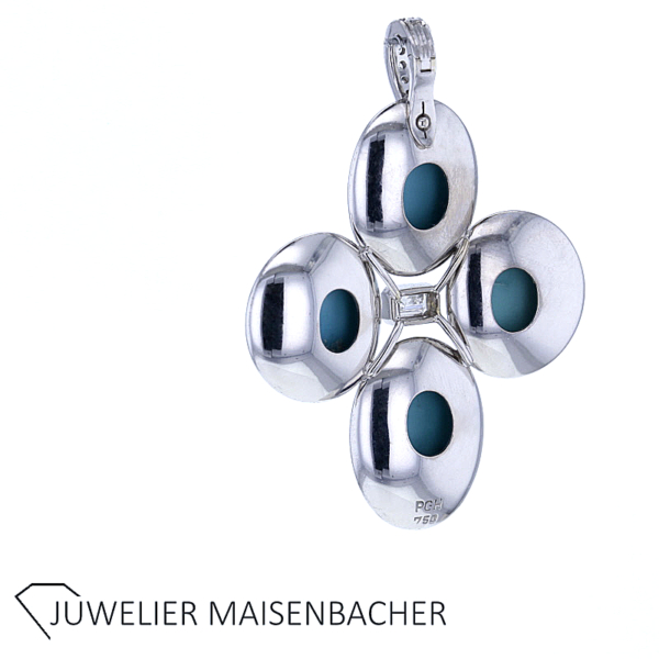 Türkis Kreuz Anhänger mit Diamant und Brillanten Gold – Bild 3
