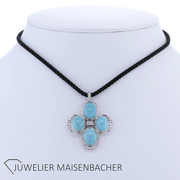 Türkis Kreuz Anhänger mit Diamant und Brillanten Gold