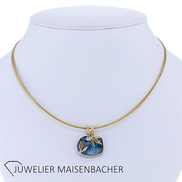 Boulder-Opal Anhänger handgefertigt mit Brillant Gold – Bild 2