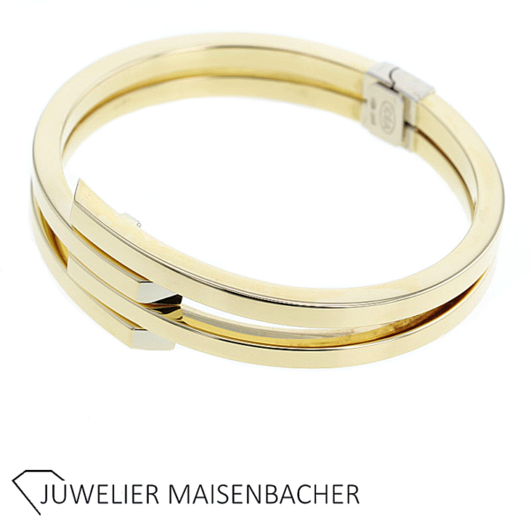 Armreif IDEA Oval mit Schanier in 4 Treppen Design Gold