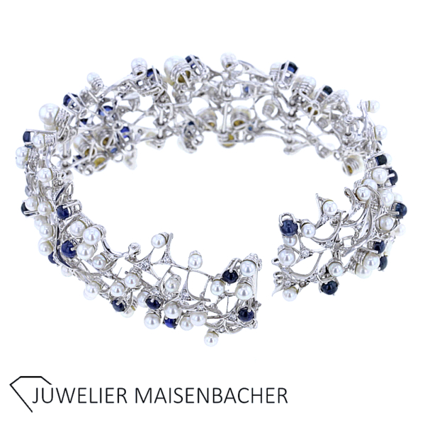 Traumhaftes Armband "Caprise" mit Saphir, Zuchtperlen und Brillanten Gold – Bild 3