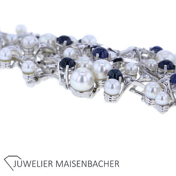Traumhaftes Armband "Caprise" mit Saphir, Zuchtperlen und Brillanten Gold – Bild 4