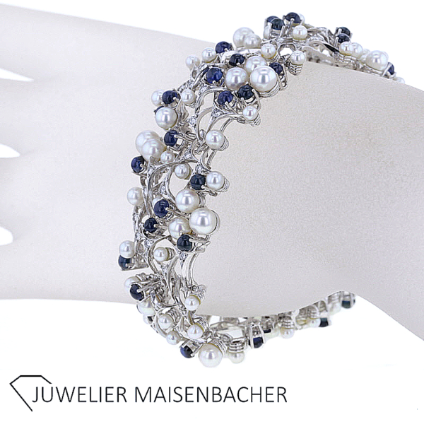 Traumhaftes Armband "Caprise" mit Saphir, Zuchtperlen und Brillanten Gold – Bild 5