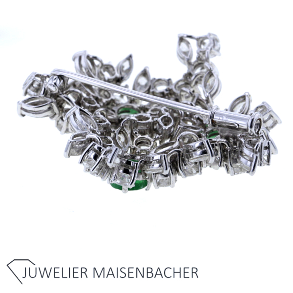 Handgefertigte Brosche mit Smaragd, Diamanten und Brillanten Gold – Bild 5