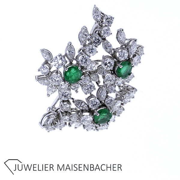 Handgefertigte Brosche mit Smaragd, Diamanten und Brillanten Gold – Bild 3