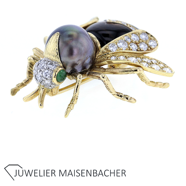 Handgearbeitete Brosche Biene mit Brillanten und Edelsteinen