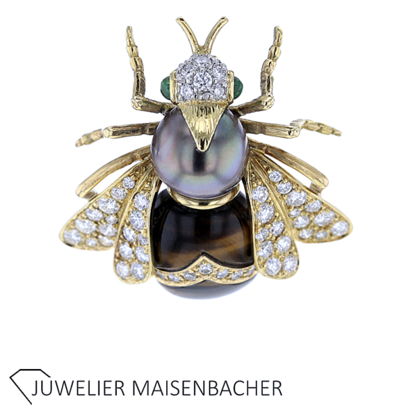 Handgearbeitete Brosche Biene mit Brillanten und Edelsteinen – Bild 2