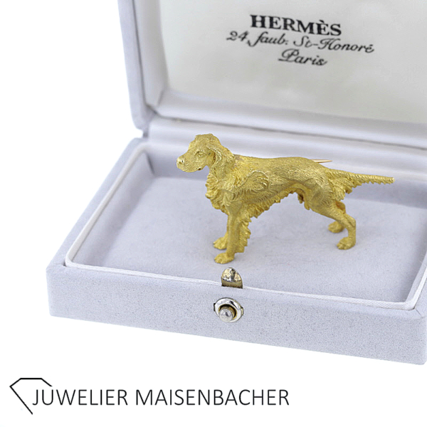 Hermes massive Brosche Hund Irish Setter 18kt Gold – Bild 6