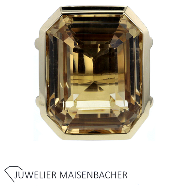 Handgefertigter massiver Ring mit großem Edelstein Citrin Gold – Bild 2