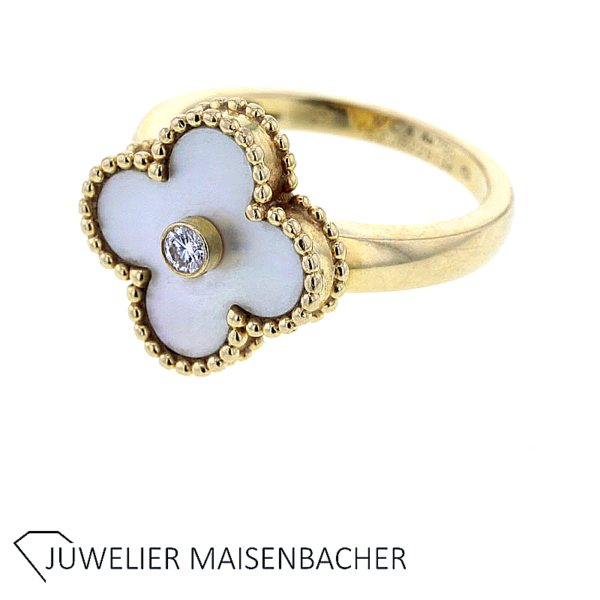 Van Cleefs & Arpels Ring Vintage Alhambra Perlmutt mit Brillant Gold