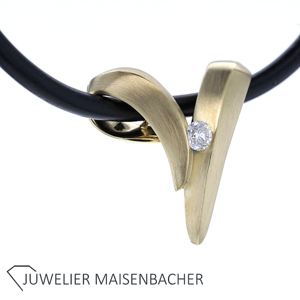 Rüschenbeck Kautschuk Collier mit Brillantanhänger Gold – Bild 3