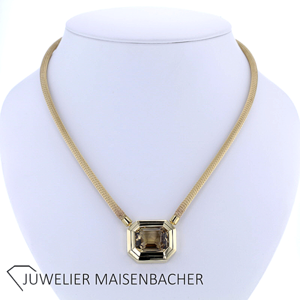 Handgefertigtes Strick-Collier mit großem Edelstein Citrin Gold