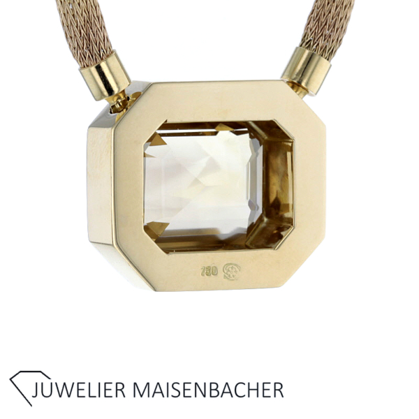 Handgefertigtes Strick-Collier mit großem Edelstein Citrin Gold – Bild 2