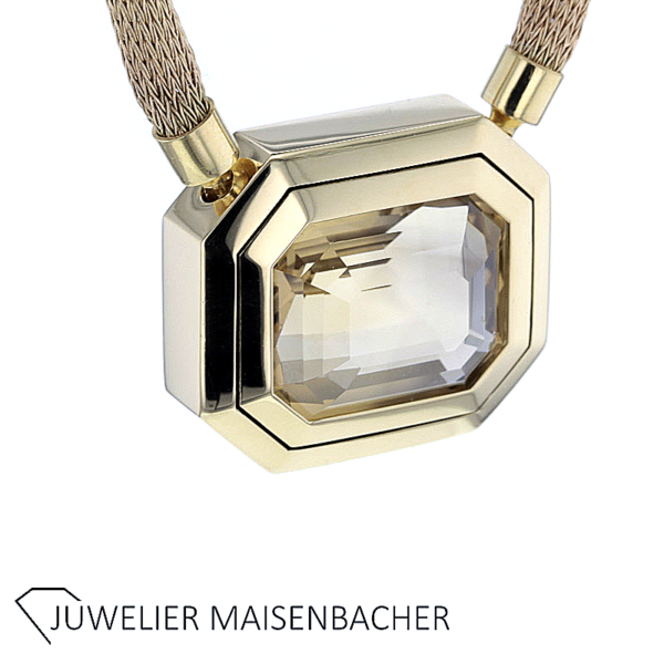 Handgefertigtes Strick-Collier mit großem Edelstein Citrin Gold – Bild 3