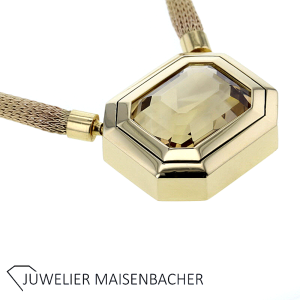 Handgefertigtes Strick-Collier mit großem Edelstein Citrin Gold – Bild 4