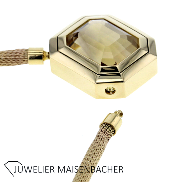 Handgefertigtes Strick-Collier mit großem Edelstein Citrin Gold – Bild 5