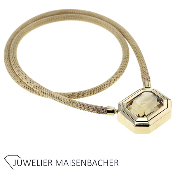 Handgefertigtes Strick-Collier mit großem Edelstein Citrin Gold – Bild 6