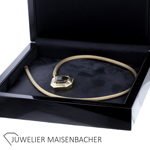 Handgefertigtes Strick-Collier mit großem Edelstein Citrin Gold – Bild 7