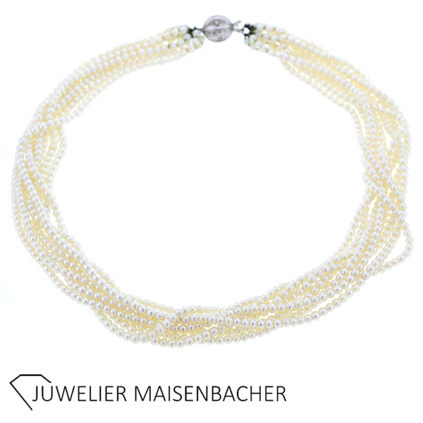 8-reihige Zuchtperlenkette mit Kugelverschluß und Diamanten Gold – Bild 2