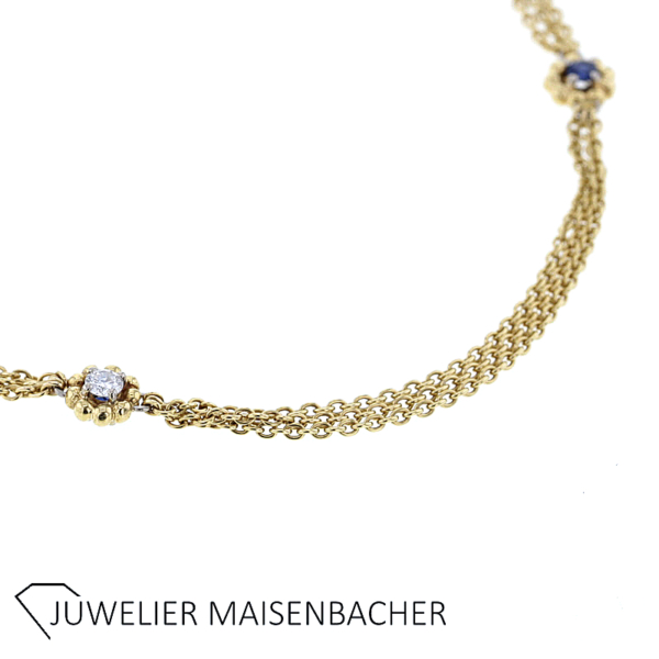 Lange drei-reihige Kette/Collier mit Brillanten und Saphir Gold – Bild 7