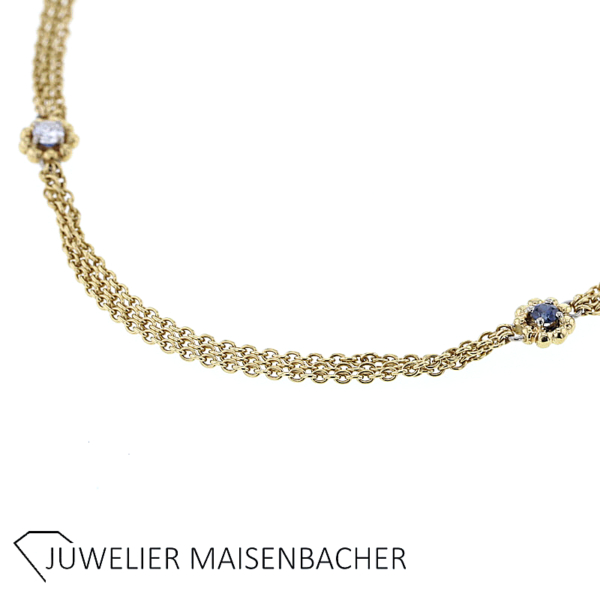 Lange drei-reihige Kette/Collier mit Brillanten und Saphir Gold – Bild 3