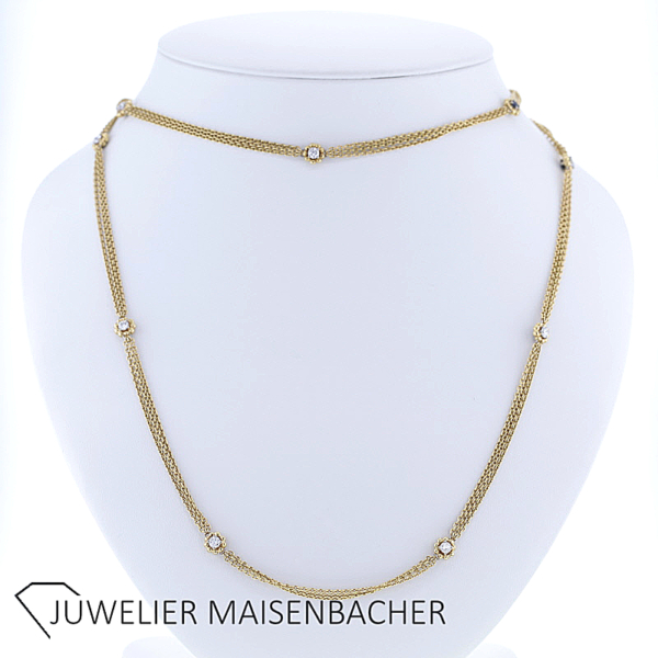 Lange drei-reihige Kette/Collier mit Brillanten und Saphir Gold – Bild 6