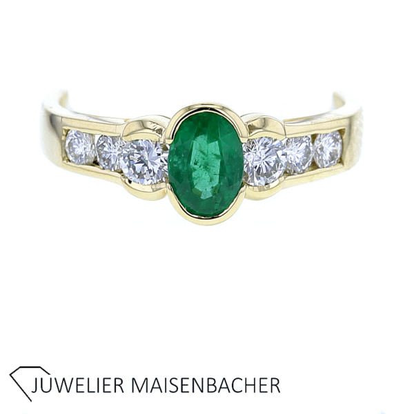 Damenring mit Smaragd und Brillanten Gold