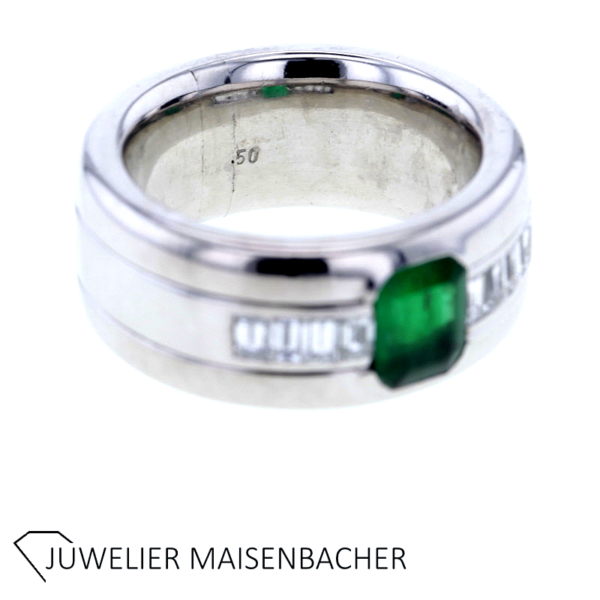 Massiver Band-Ring mit Smaragd und Diamanten Gold – Bild 2