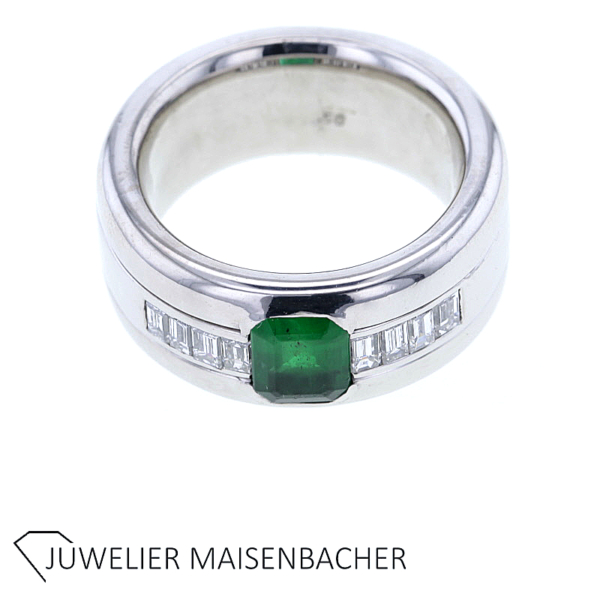 Massiver Band-Ring mit Smaragd und Diamanten Gold – Bild 4