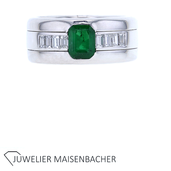 Massiver Band-Ring mit Smaragd und Diamanten Gold