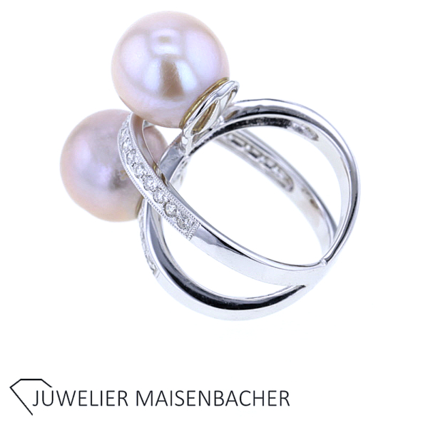 Traumhafter Ring mit rosa Südseeperlen und Brillanten Gold – Bild 3