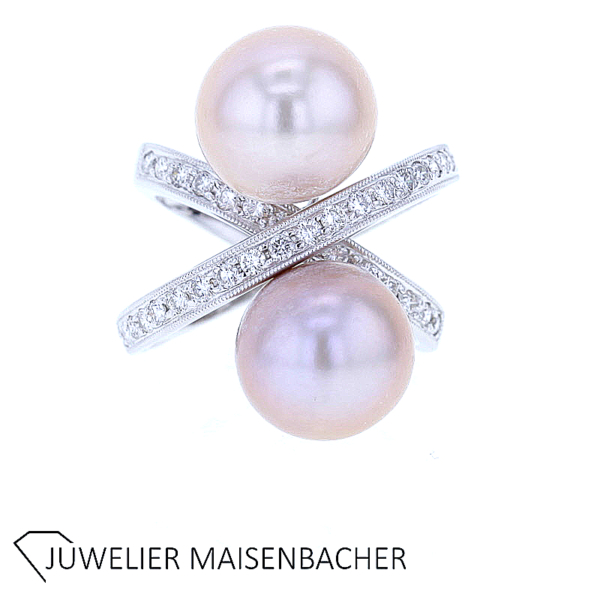 Traumhafter Ring mit rosa Südseeperlen und Brillanten Gold – Bild 2