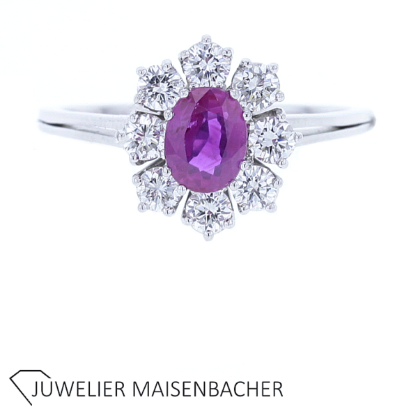 Entourage Blumen Ring mit Rubin & Brillanten Gold