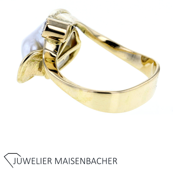 Ring mit wunderschöner Barock-Zuchtperle und Brillant Gold – Bild 4